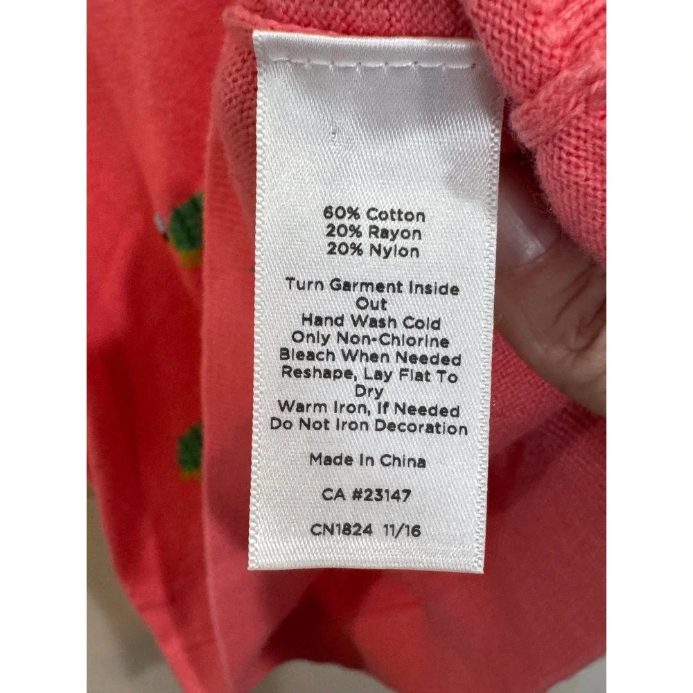 Talbots Coral Pink Novelty Print Beaded Turtle Sweater Med Preppy Sea Ocean